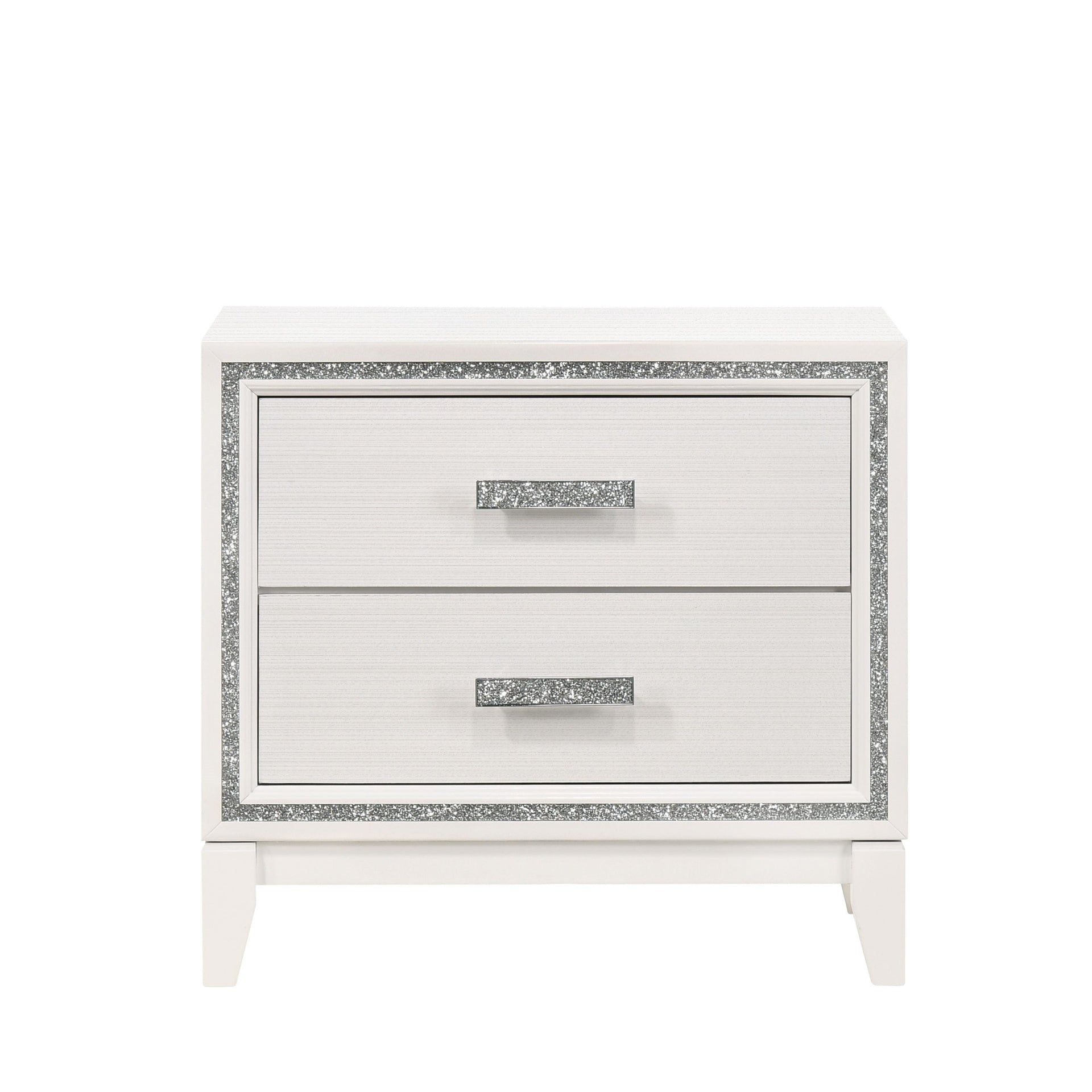 Contemporary Bedroom Furniture White Finish Nightstand with Two Drawers Wooden 1pc Shimmering Silver Trim Accent