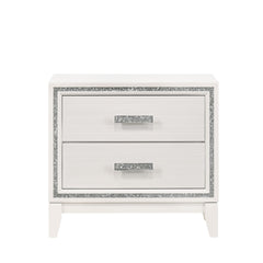 Contemporary Bedroom Furniture White Finish Nightstand with Two Drawers Wooden 1pc Shimmering Silver Trim Accent