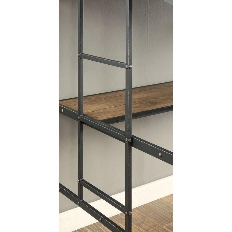 Metal Structure With Wood Panels Industrial Bunk Bed Twin Over Workstation Nailhead Trim Attached Ladder Black Finish Chair-Not Included