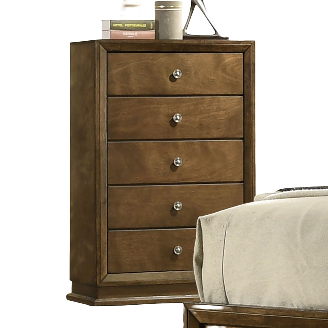 Transitional Style 1pc Chest 5-English Dovetail Drawers Metal Knobs Walnut Finish Bedroom Furniture