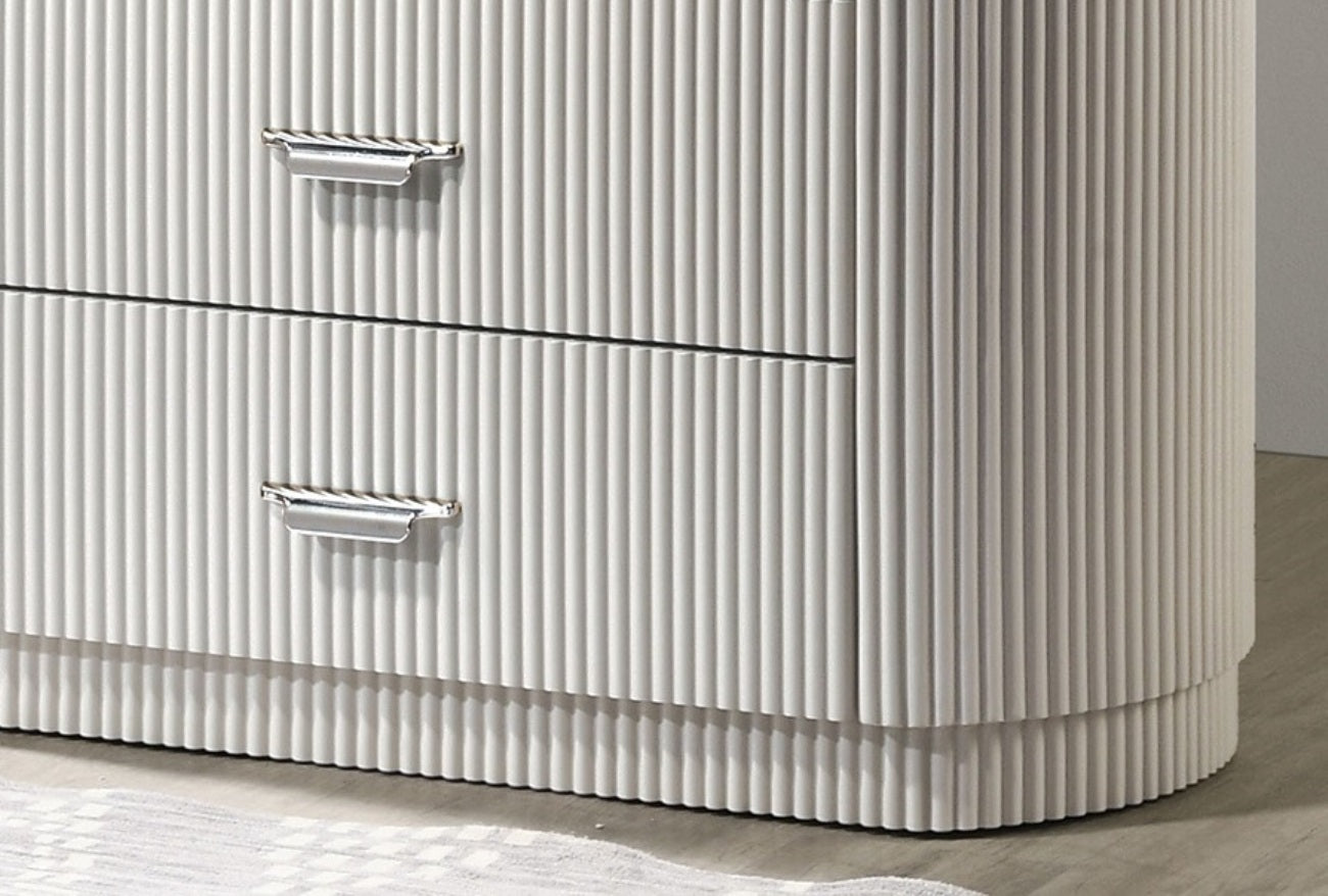 Modern Contemporary Style 1pc Chest Unique Look Chrome Handles Cultured Stone On Top 5-English Dovetail Drawers Vertical Receded Silver Line Light Gray Finish Bedroom Furniture