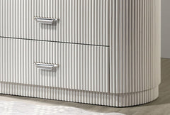 Modern Contemporary Style 1pc Chest Unique Look Chrome Handles Cultured Stone On Top 5-English Dovetail Drawers Vertical Receded Silver Line Light Gray Finish Bedroom Furniture