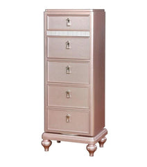 Contemporary Style Swivel Chest Mirror Trim Felt Lined Top Drawer Rose Gold Finish Mirror Back Bedroom Furniture