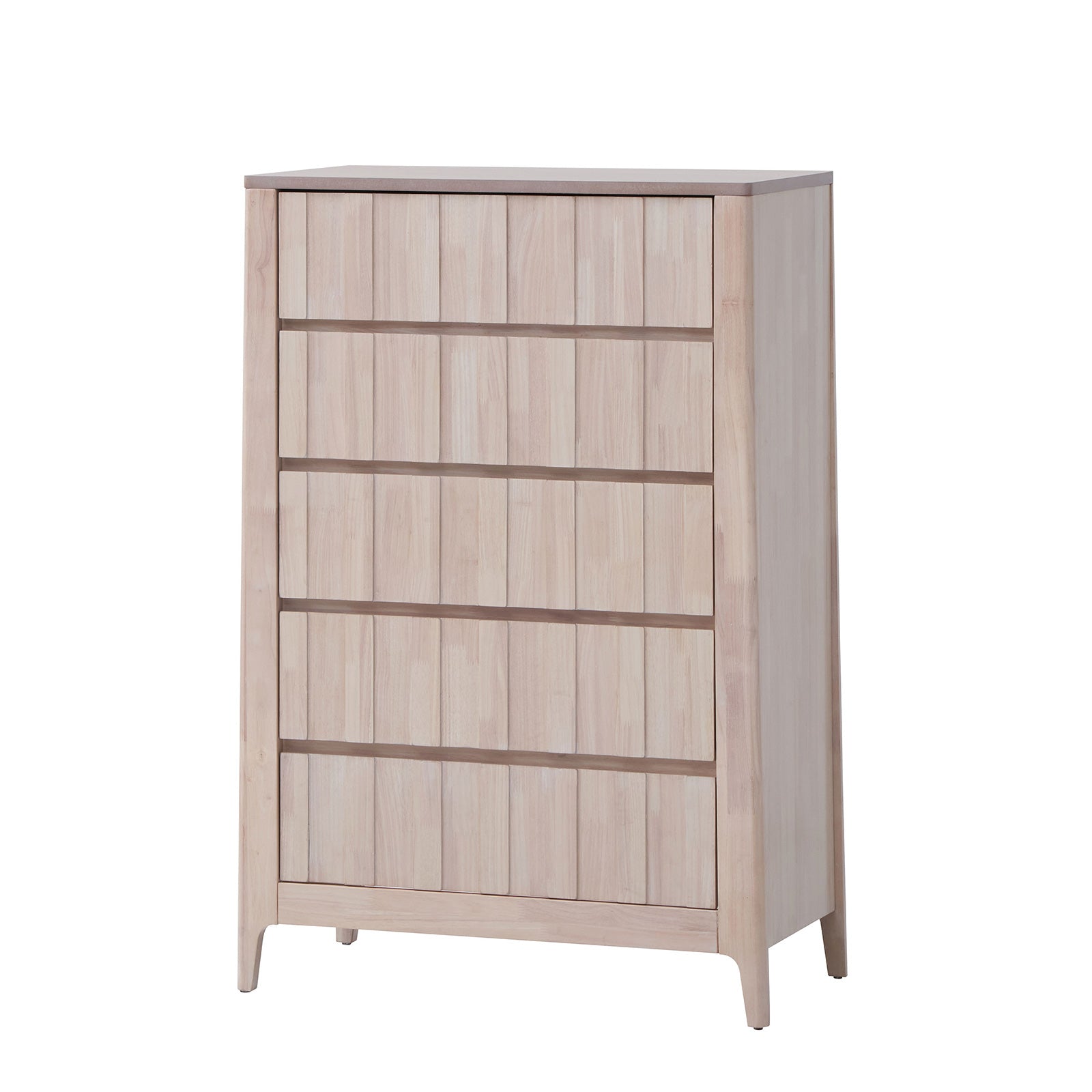 Mid-Century Modern 1pc Chest Hidden Handles Splayed Bracket Feet Vertical Receding White Wash Finish Bedroom Furniture