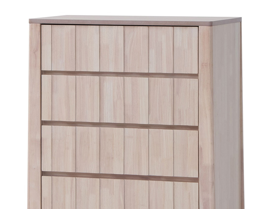Mid-Century Modern 1pc Chest Hidden Handles Splayed Bracket Feet Vertical Receding White Wash Finish Bedroom Furniture