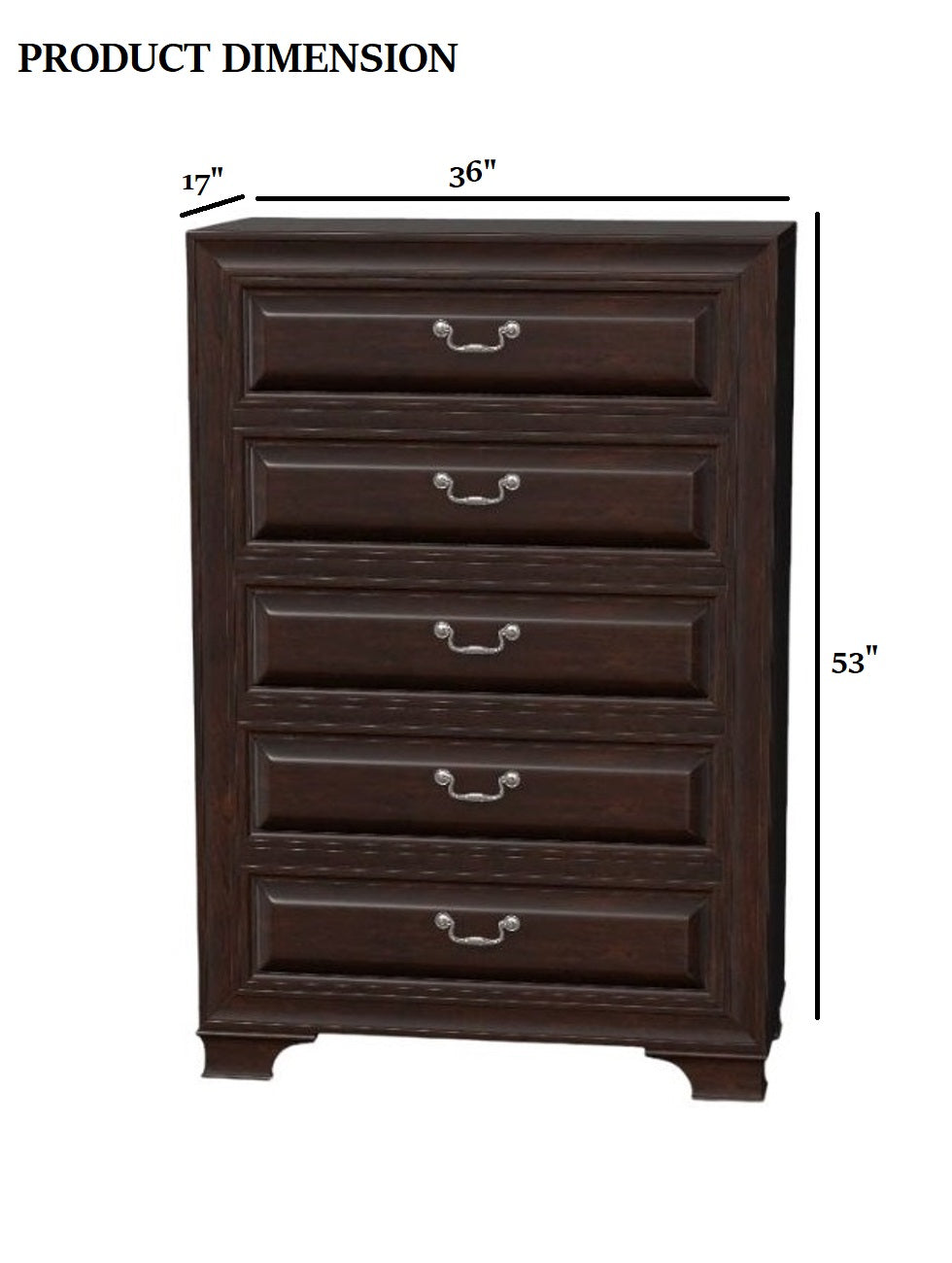 Transitional Style 1pc Chest English Dovetail Drawers Wooden Inlay Design Cherry Finish
