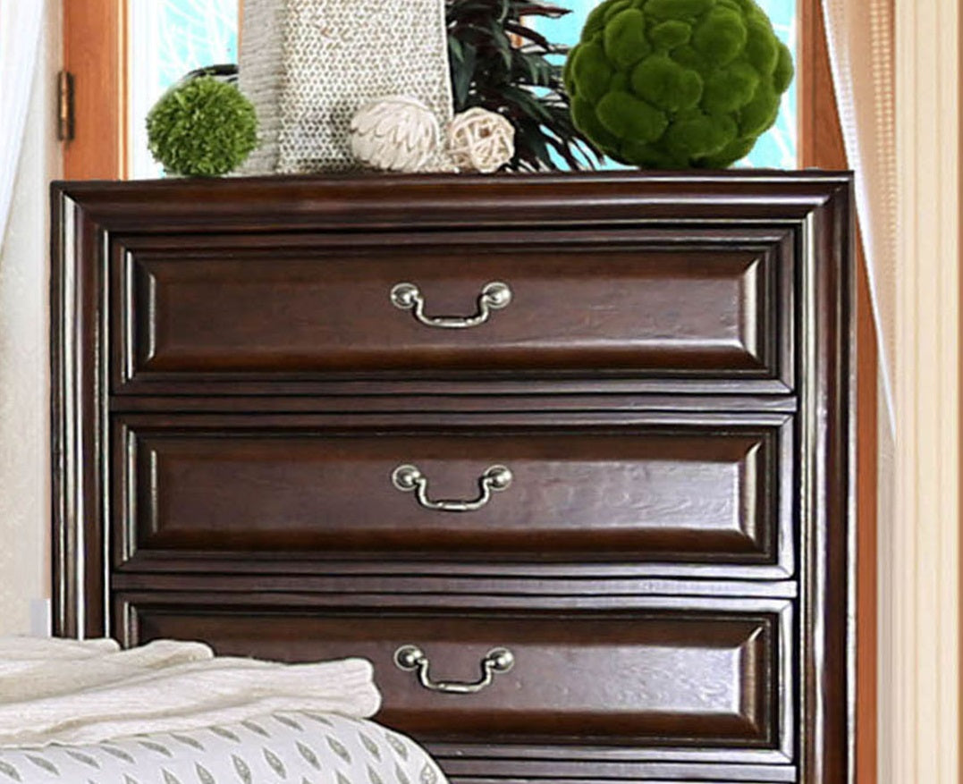 Transitional Style 1pc Chest English Dovetail Drawers Wooden Inlay Design Cherry Finish