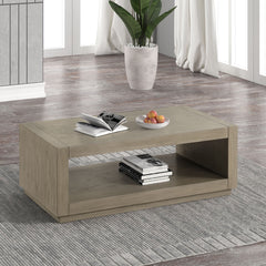 Rectangle coffee Table Plinth Base Open Bottom shelf Natural Finish Primary Living Room