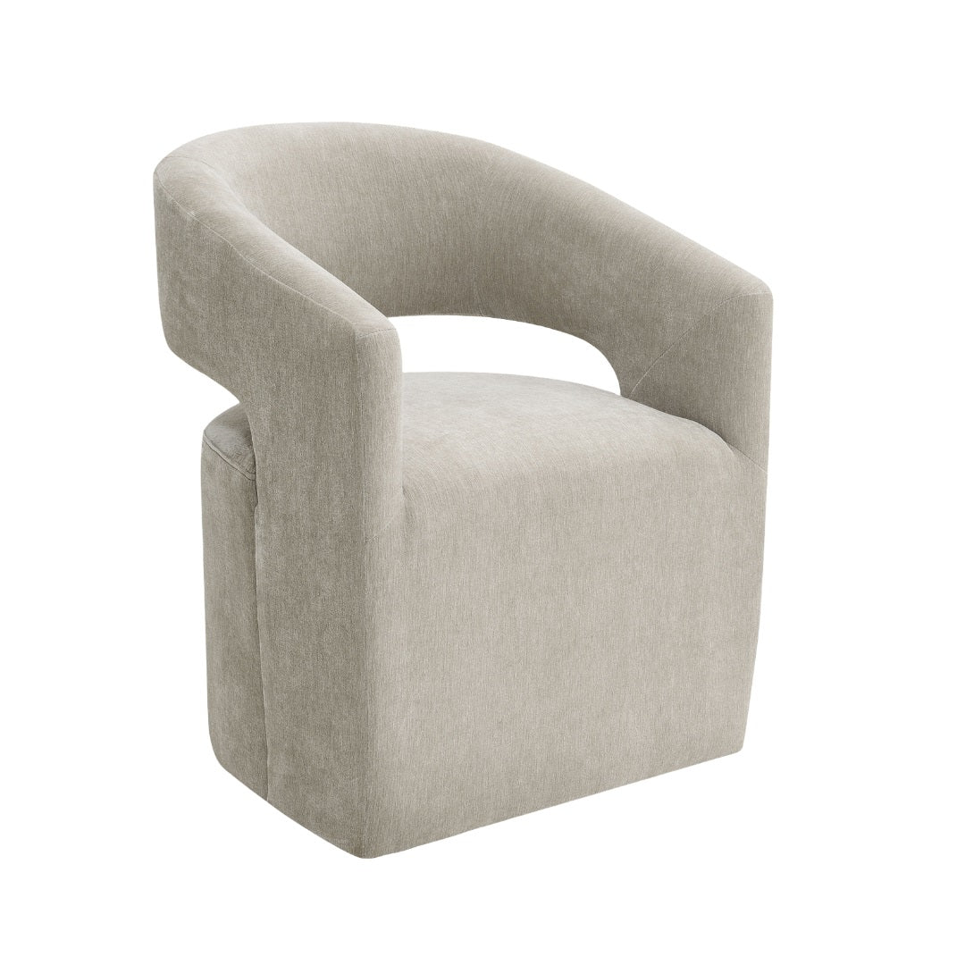 Contemporary Style 1pc Arm Chair With Caster Barrel Back Design Neutral Textured Fabric Taupe Finish Primary Living Room
