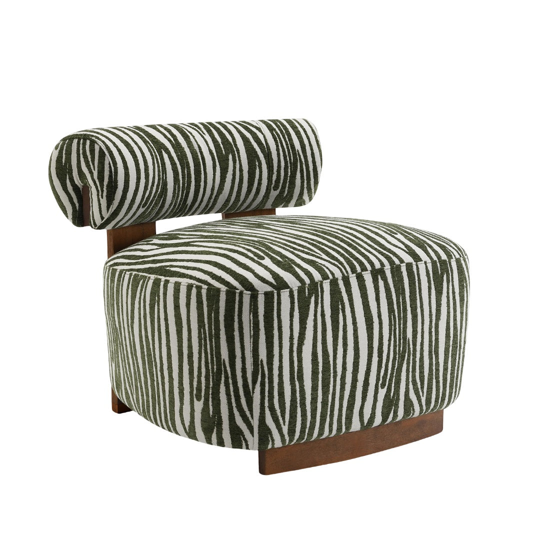 Green Finish 1pc Accent Chair Cylindrical Backrest High Density Foam Zebra Strip Fabric Primary Living Room