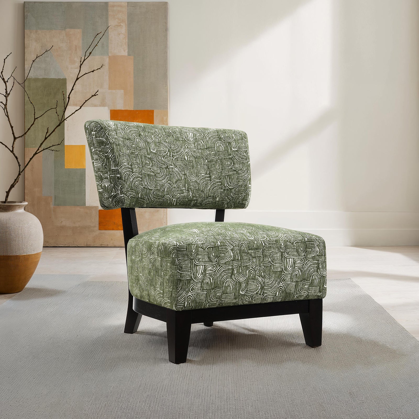 Green Finish 1pc Accent Chair Armless Design And Angled design Tapered Legs Primary Living Room
