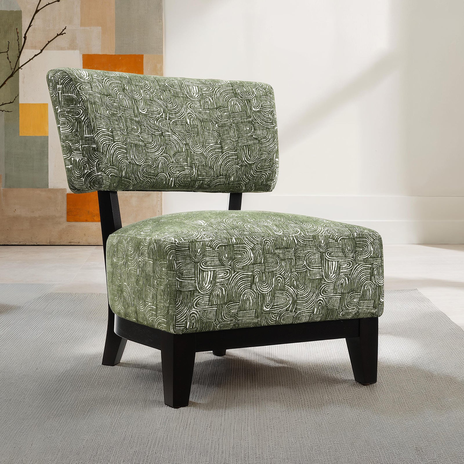 Green Finish 1pc Accent Chair Armless Design And Angled design Tapered Legs Primary Living Room