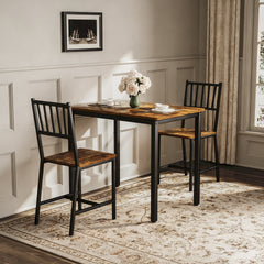 Dining Table Set, Bar Table with 2 Dining Benches, Kitchen Table Counter with Chairs, Industrial for Kitchen Breakfast Table, Living Room, Party Room, Rustic Brown and Black,35.4″L x23.6″W x 29.7″H