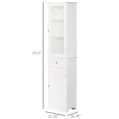 kleankin Slim Bathroom Storage Cabinet, Tall Bathroom Cabinet, Narrow Linen Tower with Acrylic Door, Drawer and Shelves, White