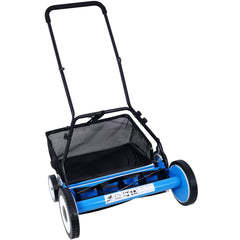 20-Inch 5-Blade Push Reel Lawn Mower with Grass Catcher, 4 WHEELS BLUE COLOR