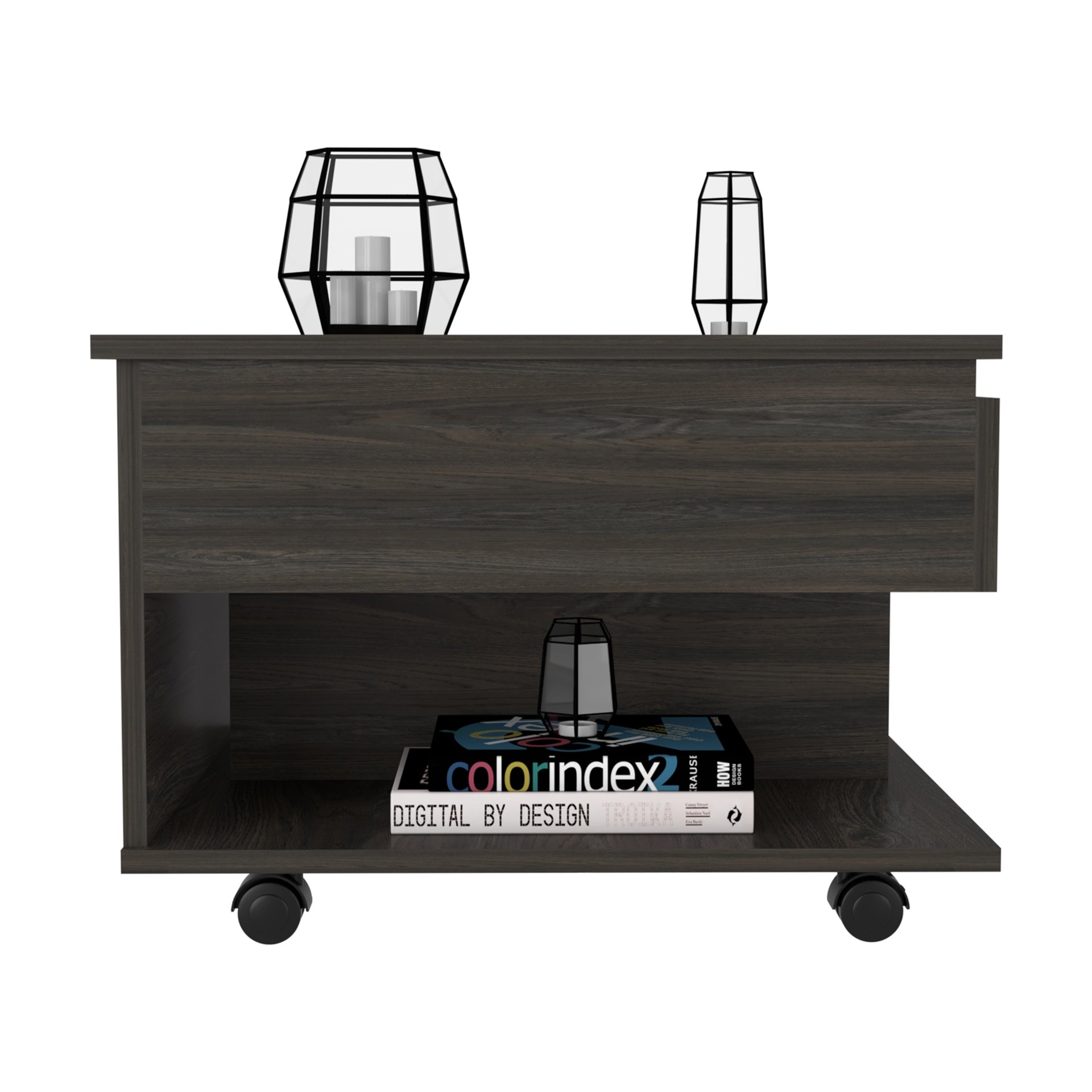 Lift Top Coffee Table, Casters, One Shelf, Carbon Espresso