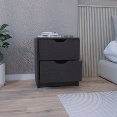 Double Drawer Nightstand 19"H, Bedside Table, Black