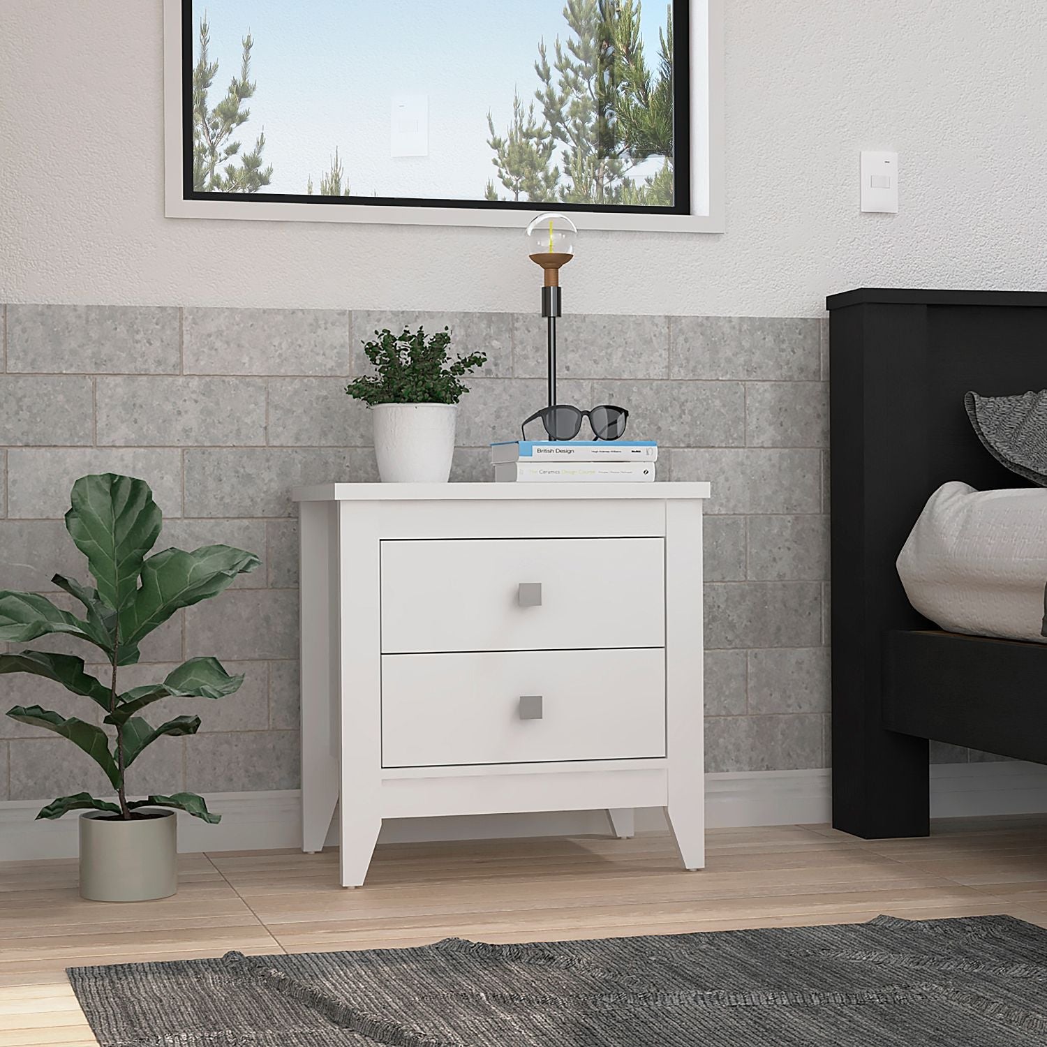 Nightstand 24"H, Two Drawers, Four Legs, Superior Top, White