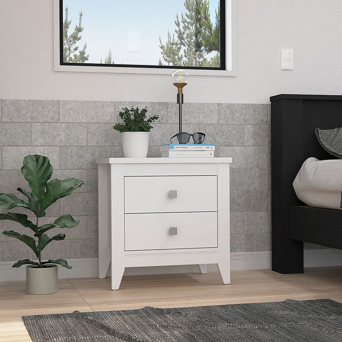 Nightstand 24"H, Two Drawers, Four Legs, Superior Top, White