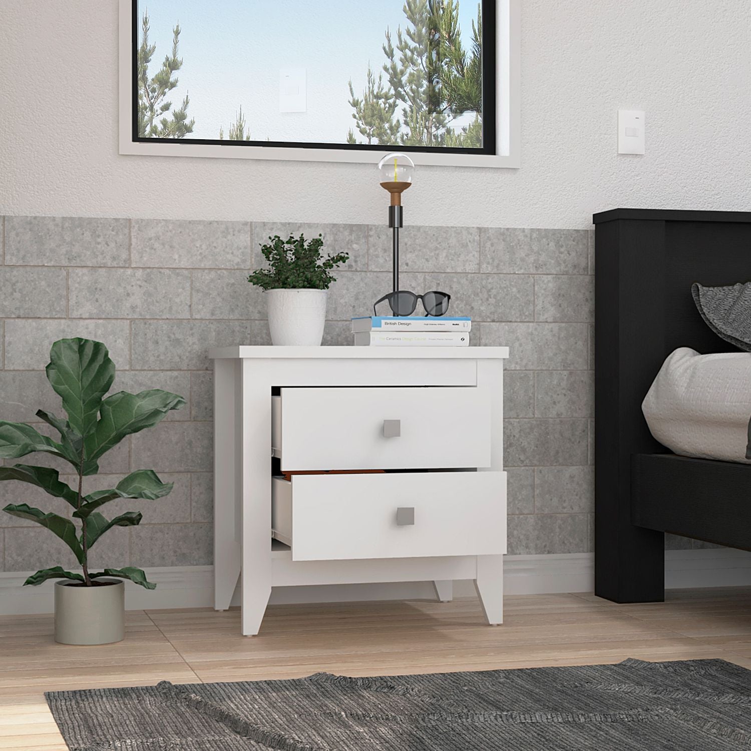 Nightstand 24"H, Two Drawers, Four Legs, Superior Top, White