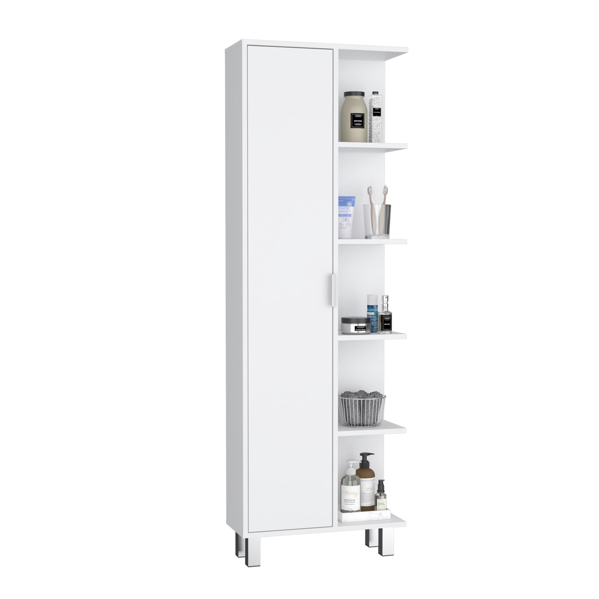 Keller Linen Cabinet 63" H, with 1 door and 9 shelves, White,
