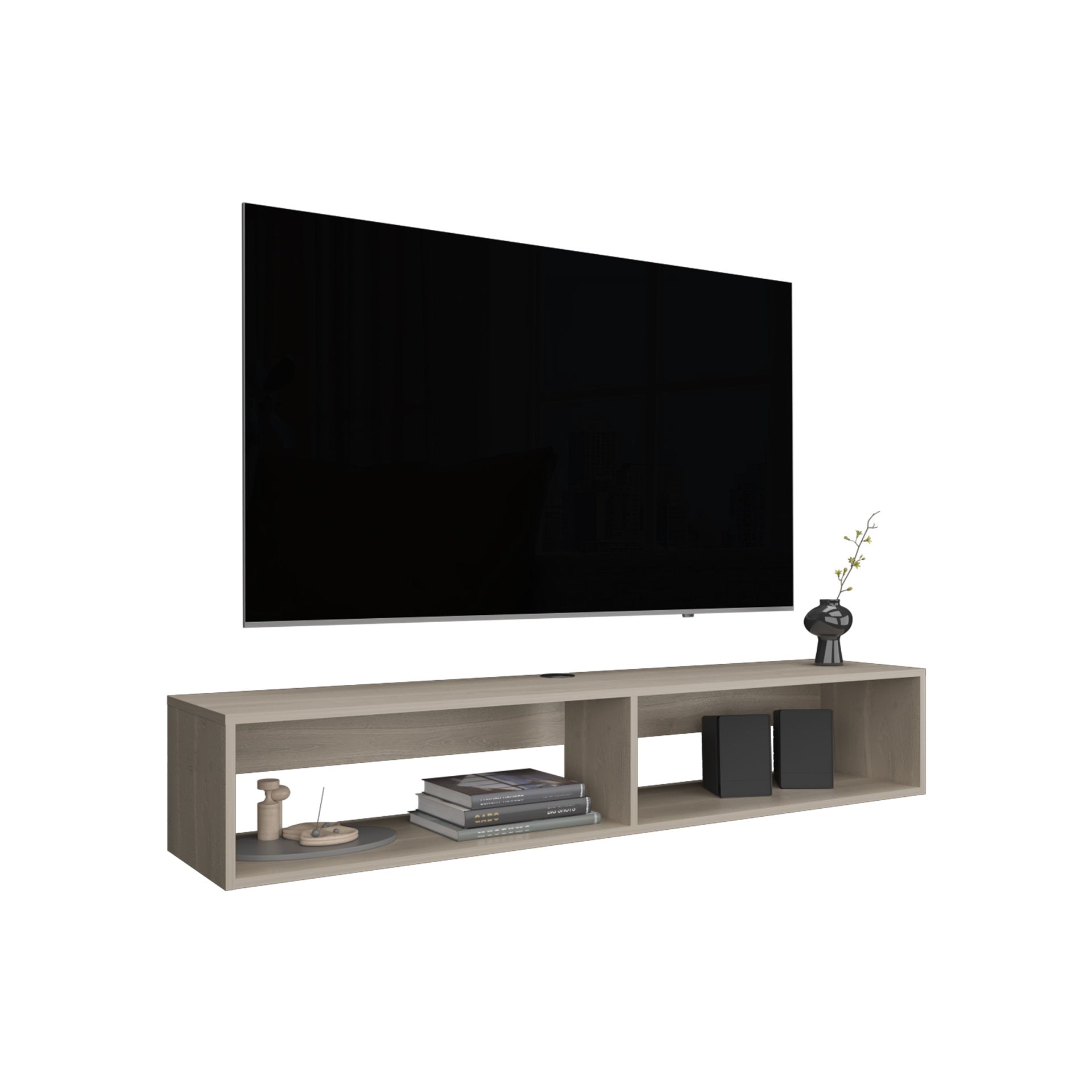 TV Stand 10.4" H, with 2 Shelves, White Oak