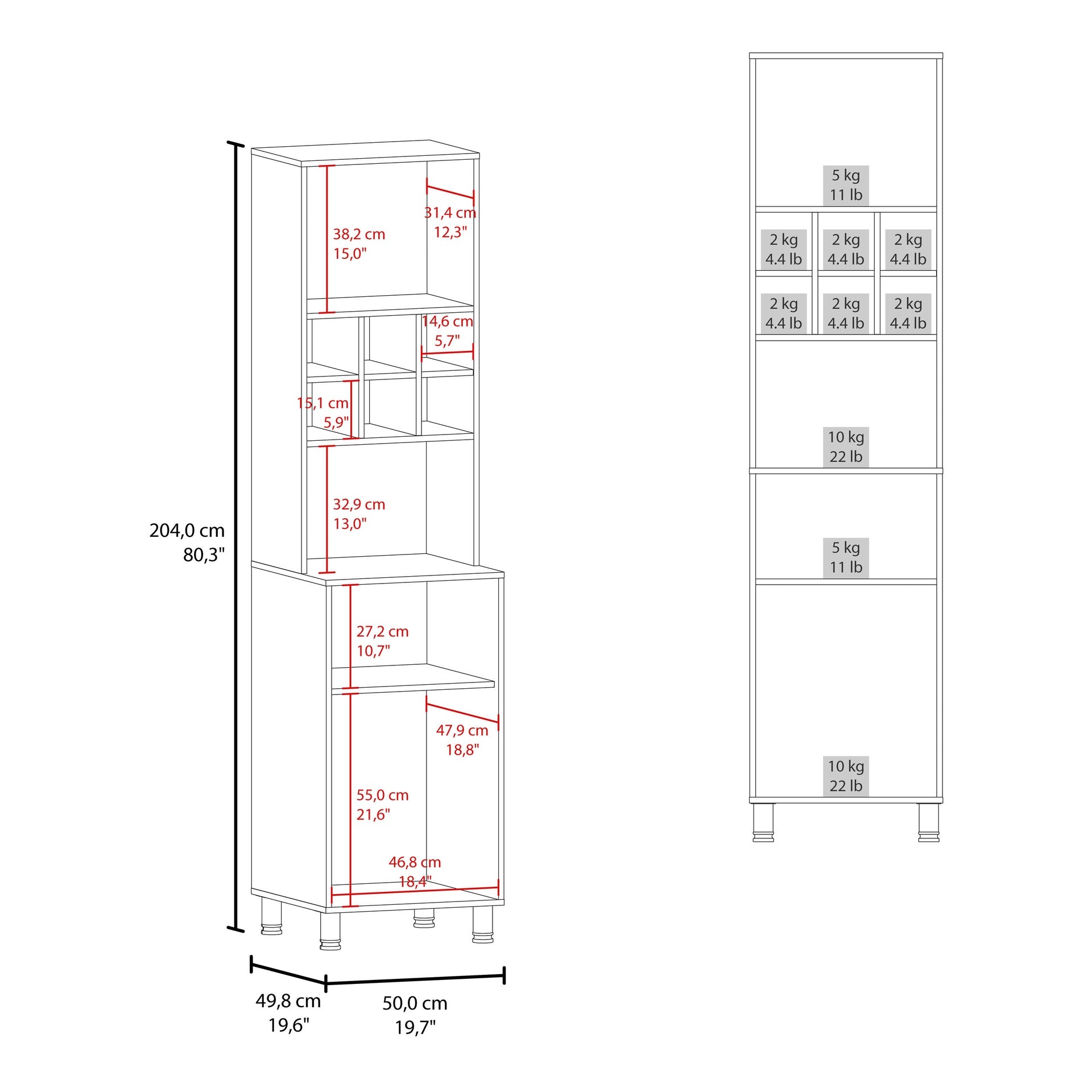 Kitchen Pantry, 2 Doors, 4 Legs, 8 Shelves