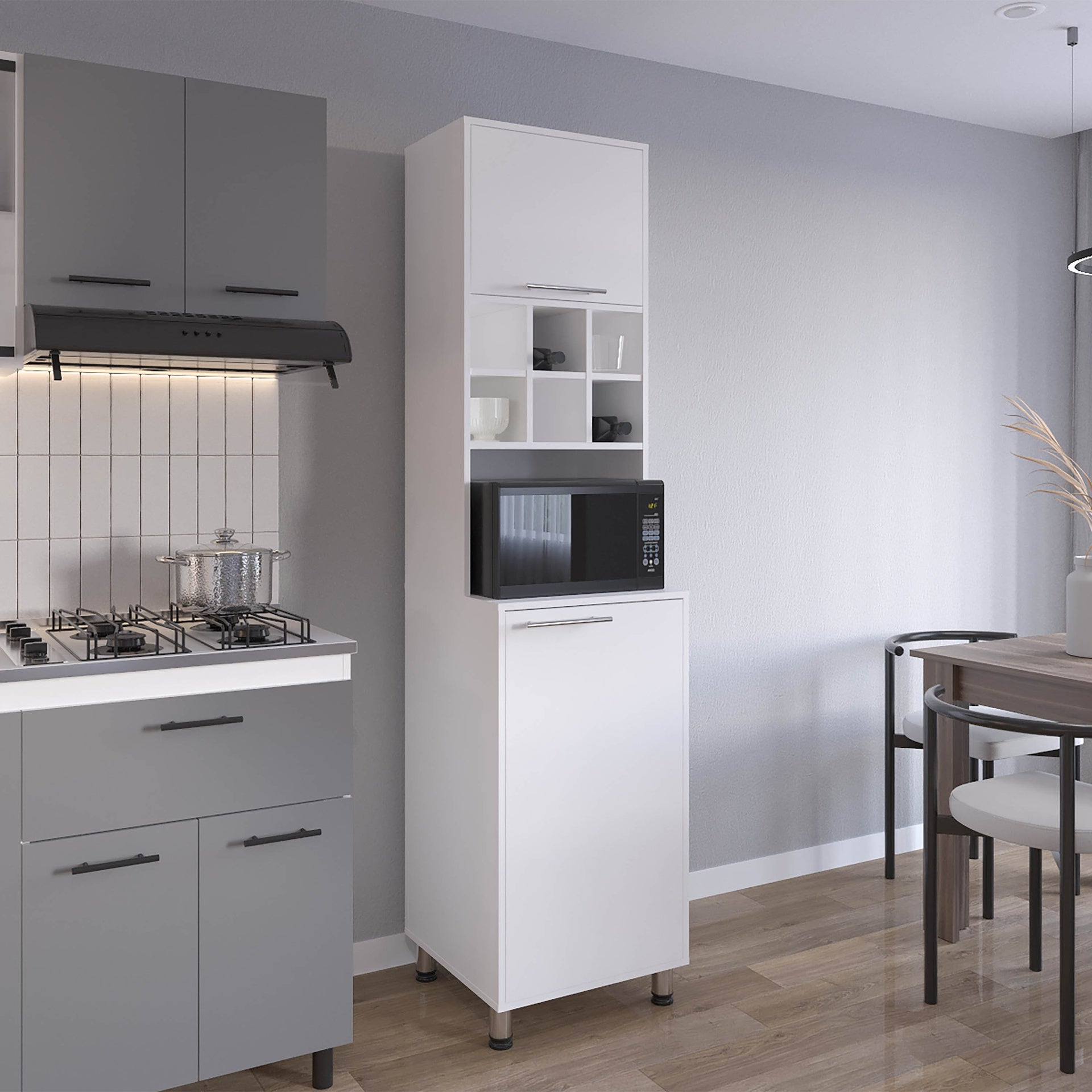 Kitchen Pantry, 2 Doors, 4 Legs, 8 Shelves