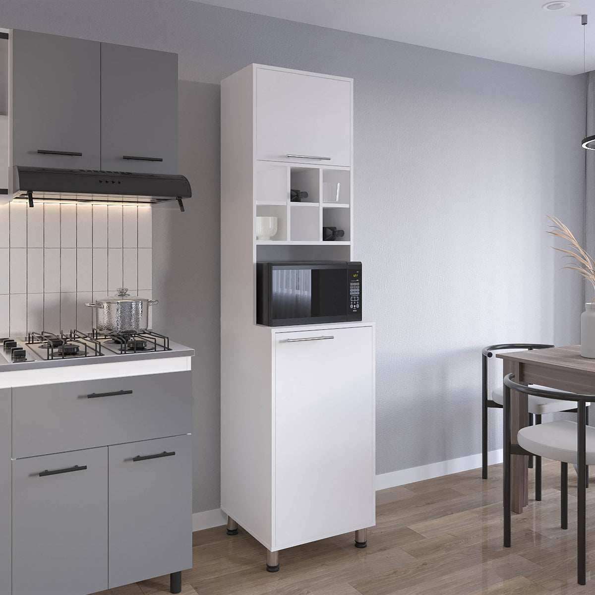 Kitchen Pantry, 2 Doors, 4 Legs, 8 Shelves