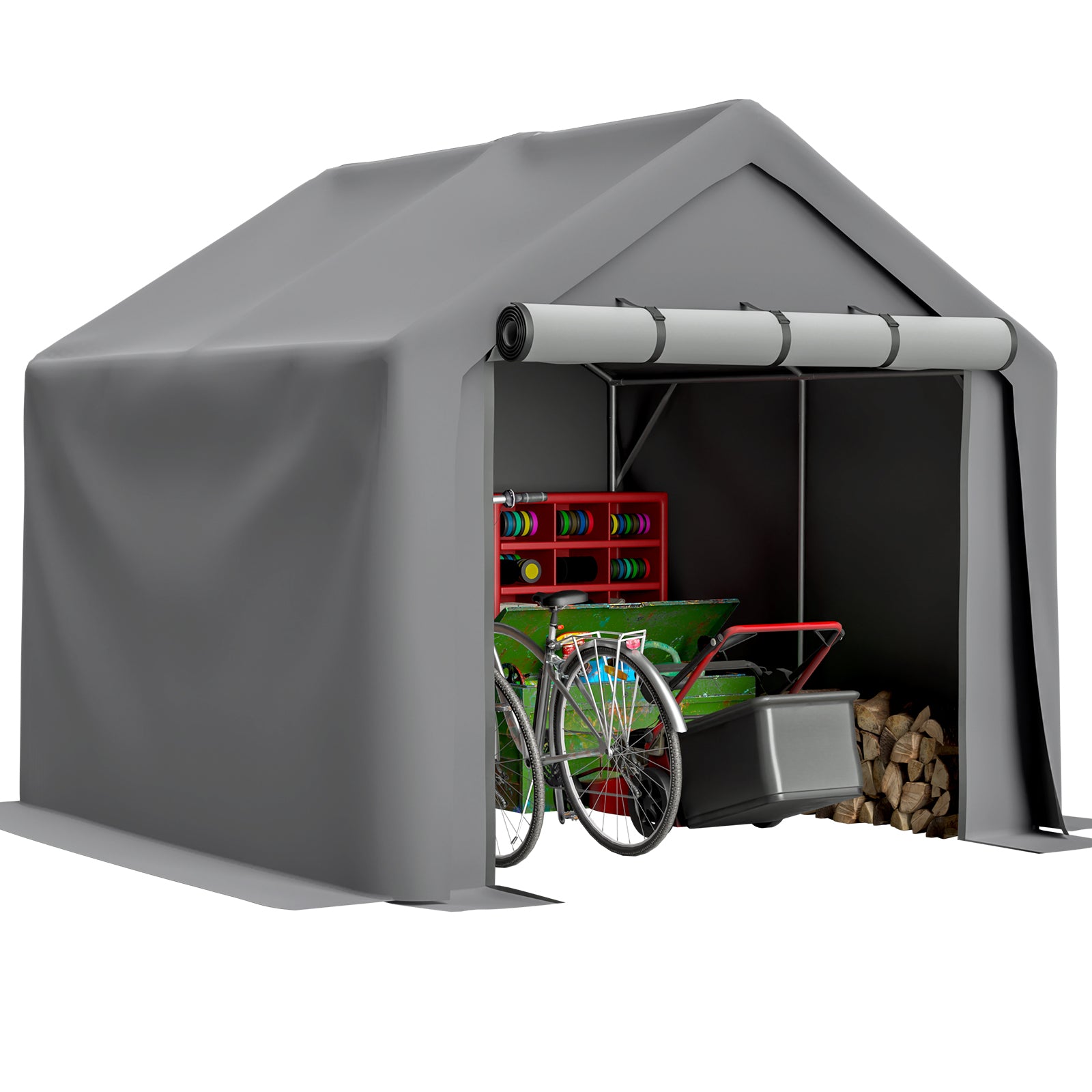 8x8 FT Multi-Purpose Outdoor Shelter  Waterproof & UV-Resistant with Roll-Up Doors