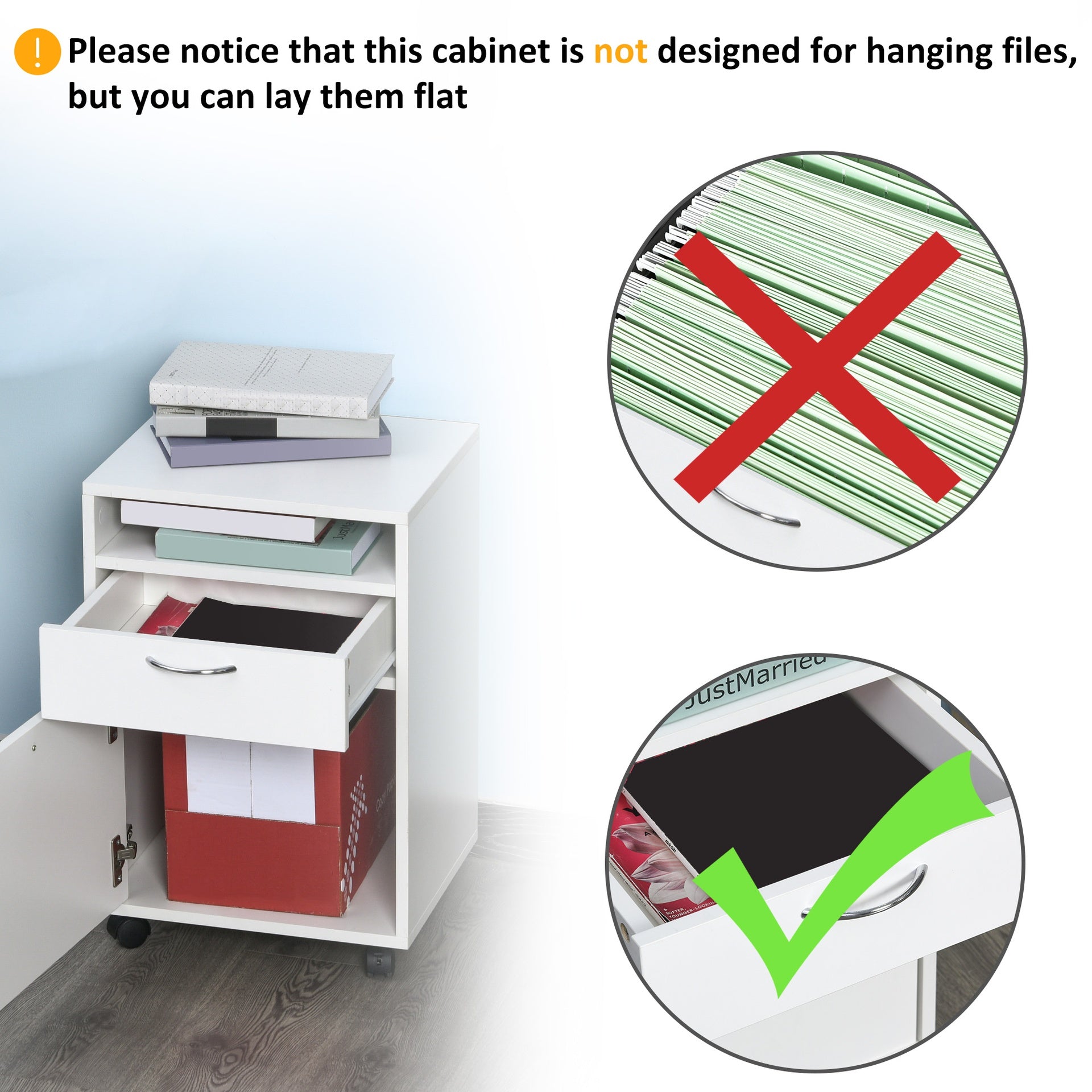 Mobile Storage Cabinet Organizer with Drawer and Cabinet, Printer Stand with Castors, White