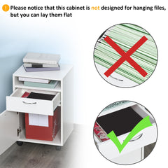 Mobile Storage Cabinet Organizer with Drawer and Cabinet, Printer Stand with Castors, White