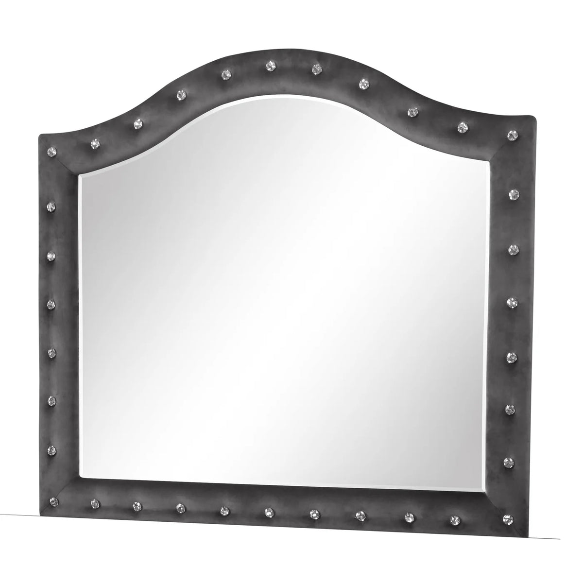 Sophia Modern Style Crystal Tufted Upholstery Mirror finished with Velvet Fabric made with Wood in Gray (INCLUDES MIRROR ONLY) same as G150108608 (NJ inventory)