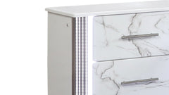 Desire Nightstand – Marble-Inspired Drawer Fronts, LED Side Lighting, and Metallic Trim for Glamorous and Practical Bedside Storage      Same as G150109090  (NJ inventory)