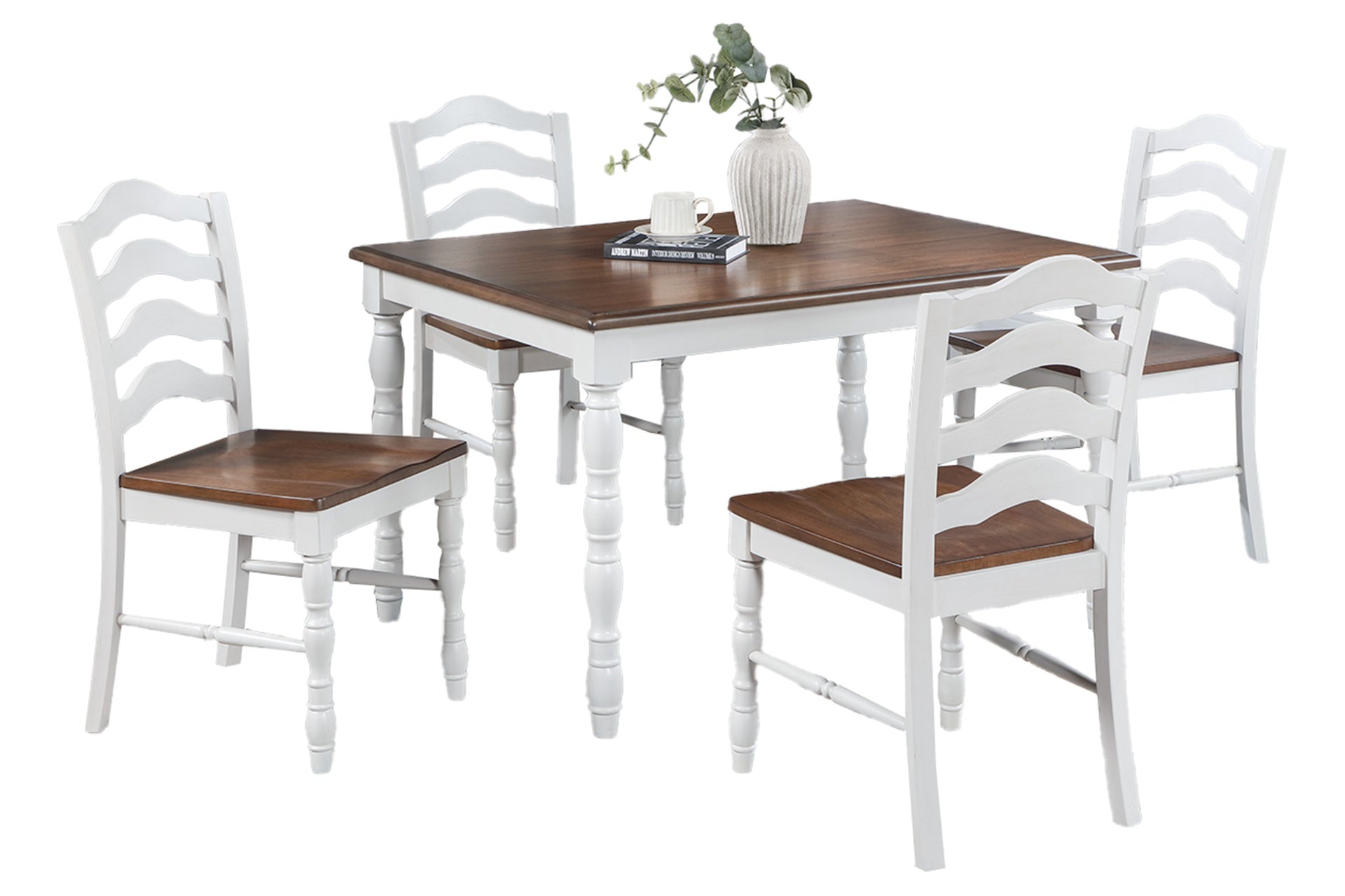 5-Piece Ranch Style Dining Set with Oak Top Table & Ladder Back Chairs