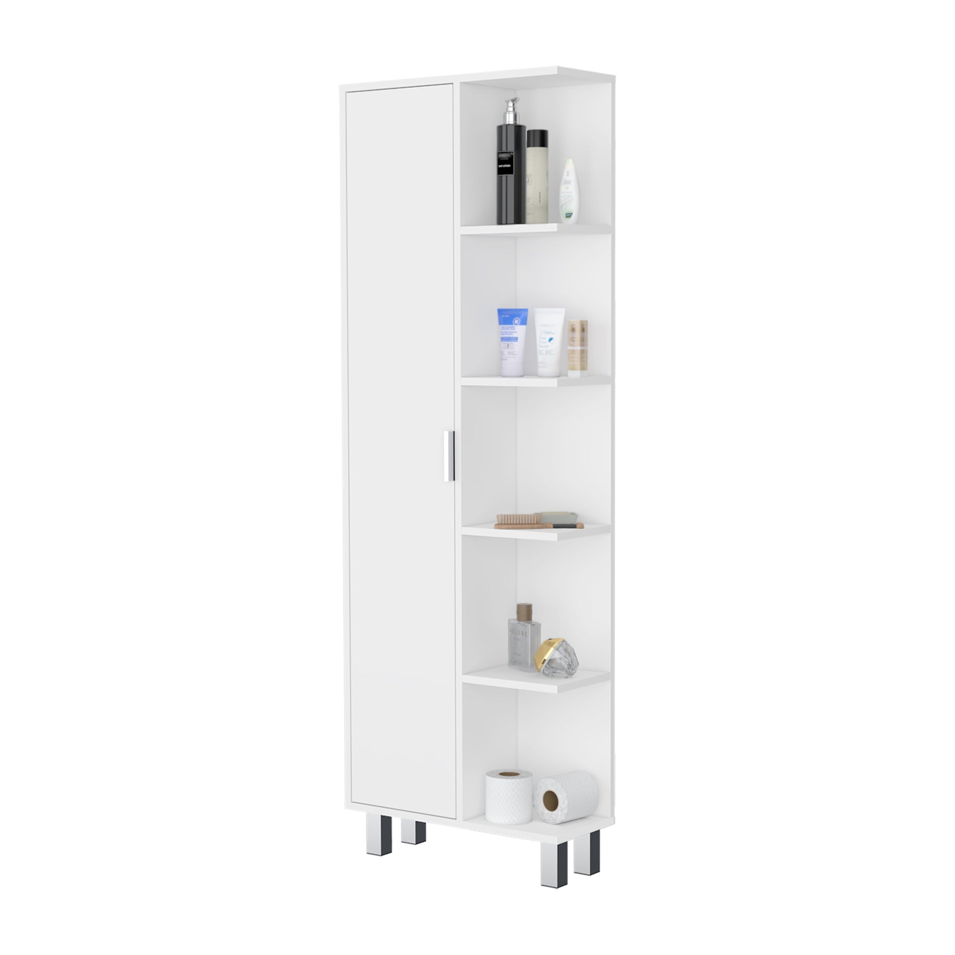 FM FURNITURE Randall Linen Cabinet, with 1  door and 9 shelves, White