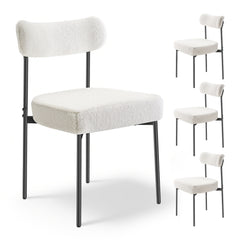 Set of 4 Boucle Dining Chairs Modern Kitchen Chair Curved Backrest Metal Legs