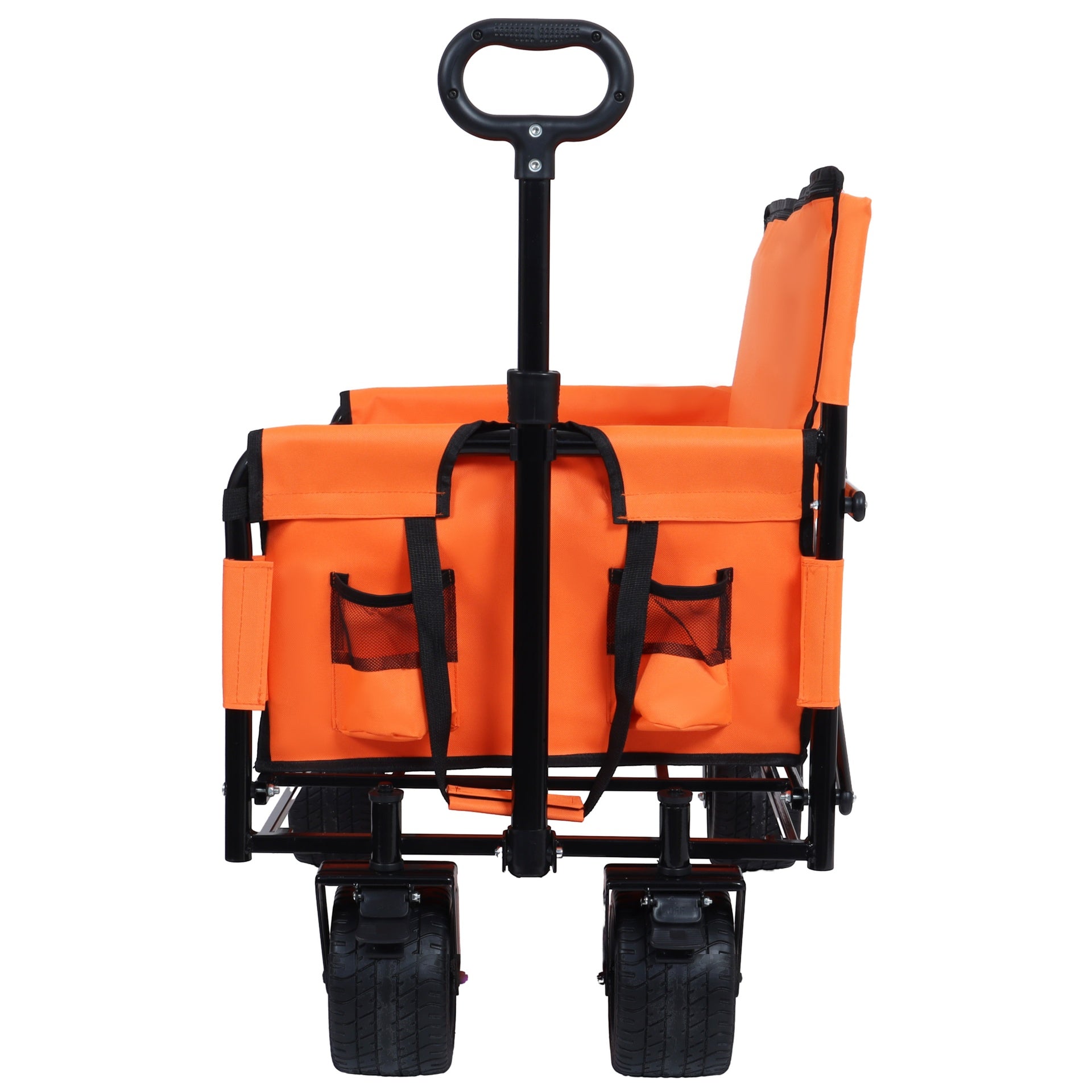 3-in-1 Convertible Folding Wagon Cart with Bench Seat & Storage - 500lbs Heavy-Duty Utility Wagon, 180L Capacity All-Terrain Wheels for Camping, Beach, Sports, Garden, orange