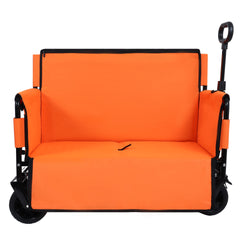 3-in-1 Convertible Folding Wagon Cart with Bench Seat & Storage - 500lbs Heavy-Duty Utility Wagon, 180L Capacity All-Terrain Wheels for Camping, Beach, Sports, Garden, orange