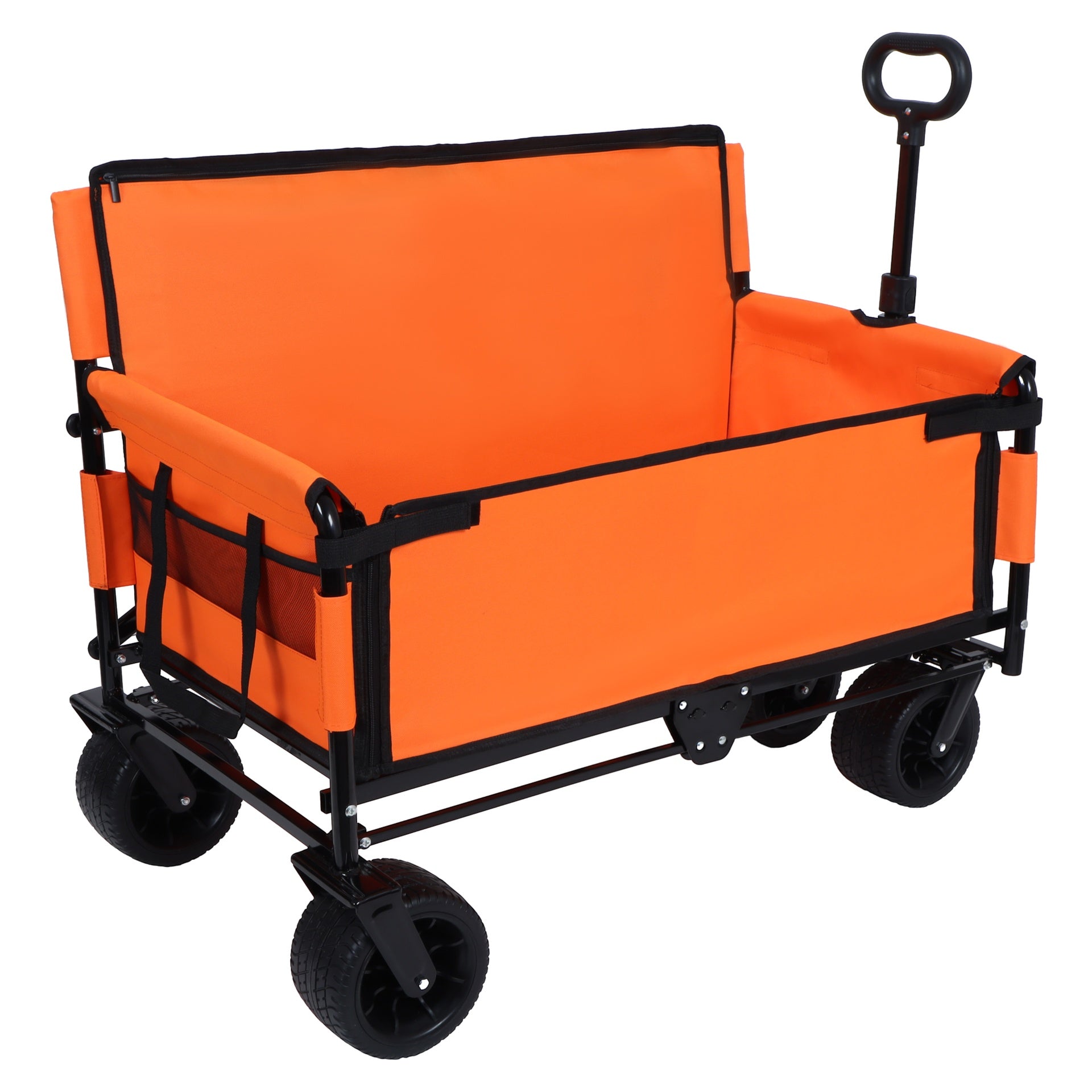 3-in-1 Convertible Folding Wagon Cart with Bench Seat & Storage - 500lbs Heavy-Duty Utility Wagon, 180L Capacity All-Terrain Wheels for Camping, Beach, Sports, Garden, orange