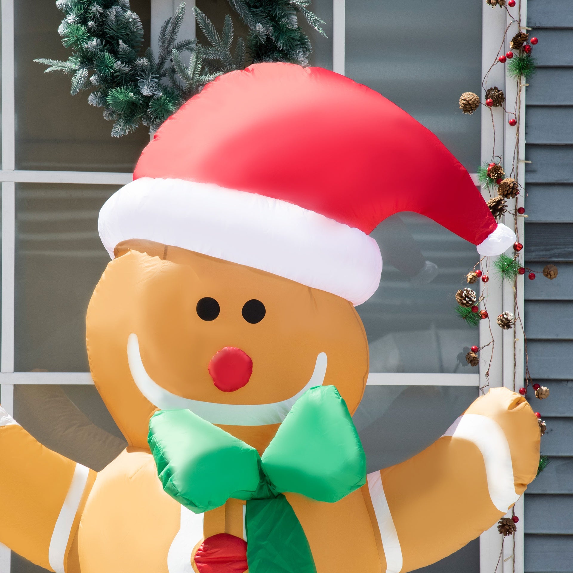 HOMCOM 6ft Christmas Inflatable Gingerbread Man, Outdoor Blow-Up Yard Decoration with LED Lights Display
