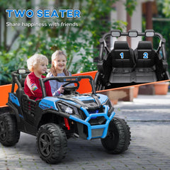 Qaba 2 Seater Electric Car for Kids, 24V Battery Powered Ride on Car with Remote Control, 3 Speed, Slow Start, LED Lights, Music, Horn, Spring Suspension for 3-8 Years, Blue