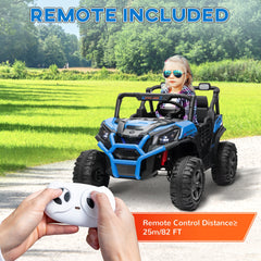 Qaba 2 Seater Electric Car for Kids, 24V Battery Powered Ride on Car with Remote Control, 3 Speed, Slow Start, LED Lights, Music, Horn, Spring Suspension for 3-8 Years, Blue
