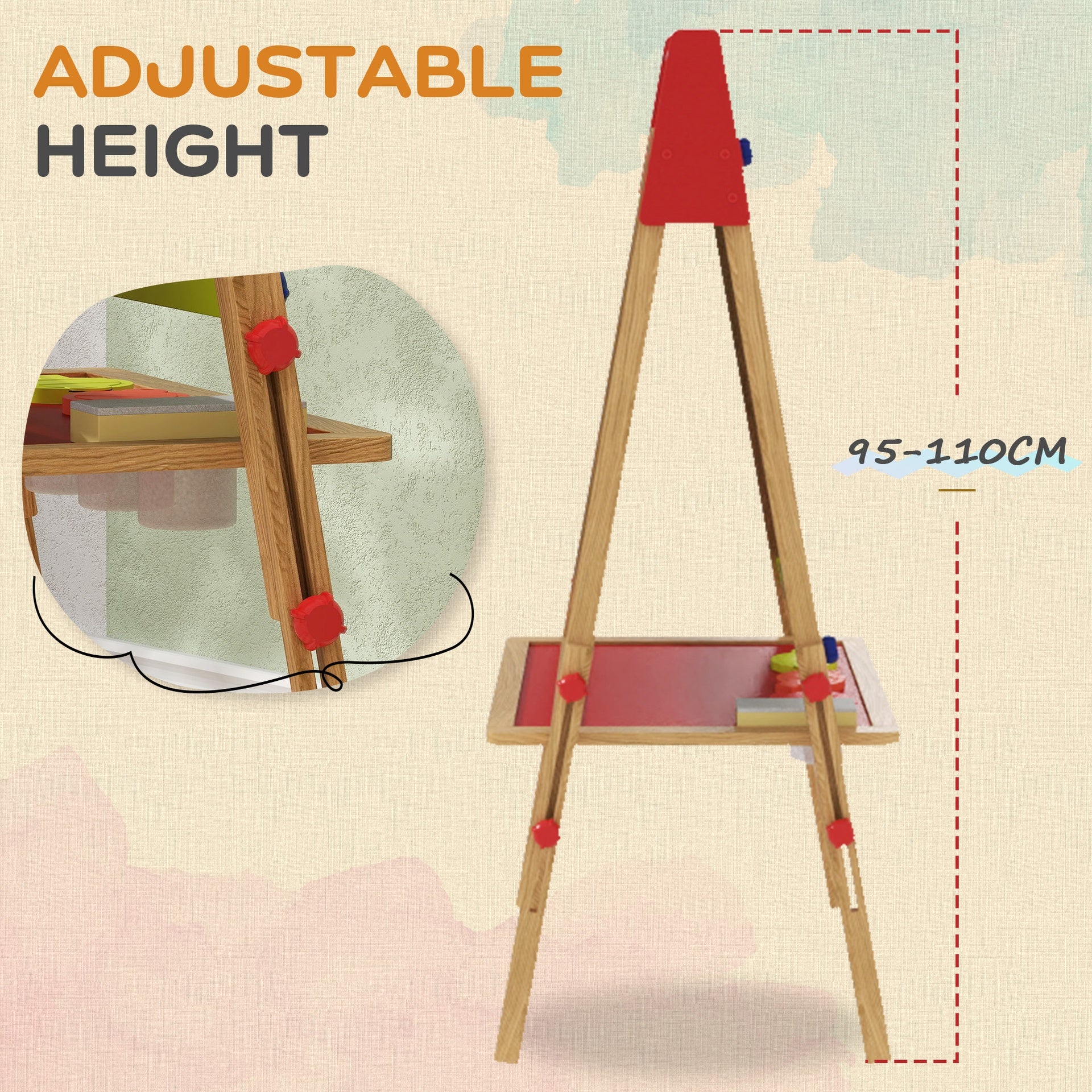 Qaba Easel for Kids, 3 in 1 Kids Art Easel with Paper Roll, Whiteboard, Chalkboard, Double Sided & Adjustable Height Wooden Toddler Easel with Painting Accessories, for Kids 3-8 Years, Nature Wood