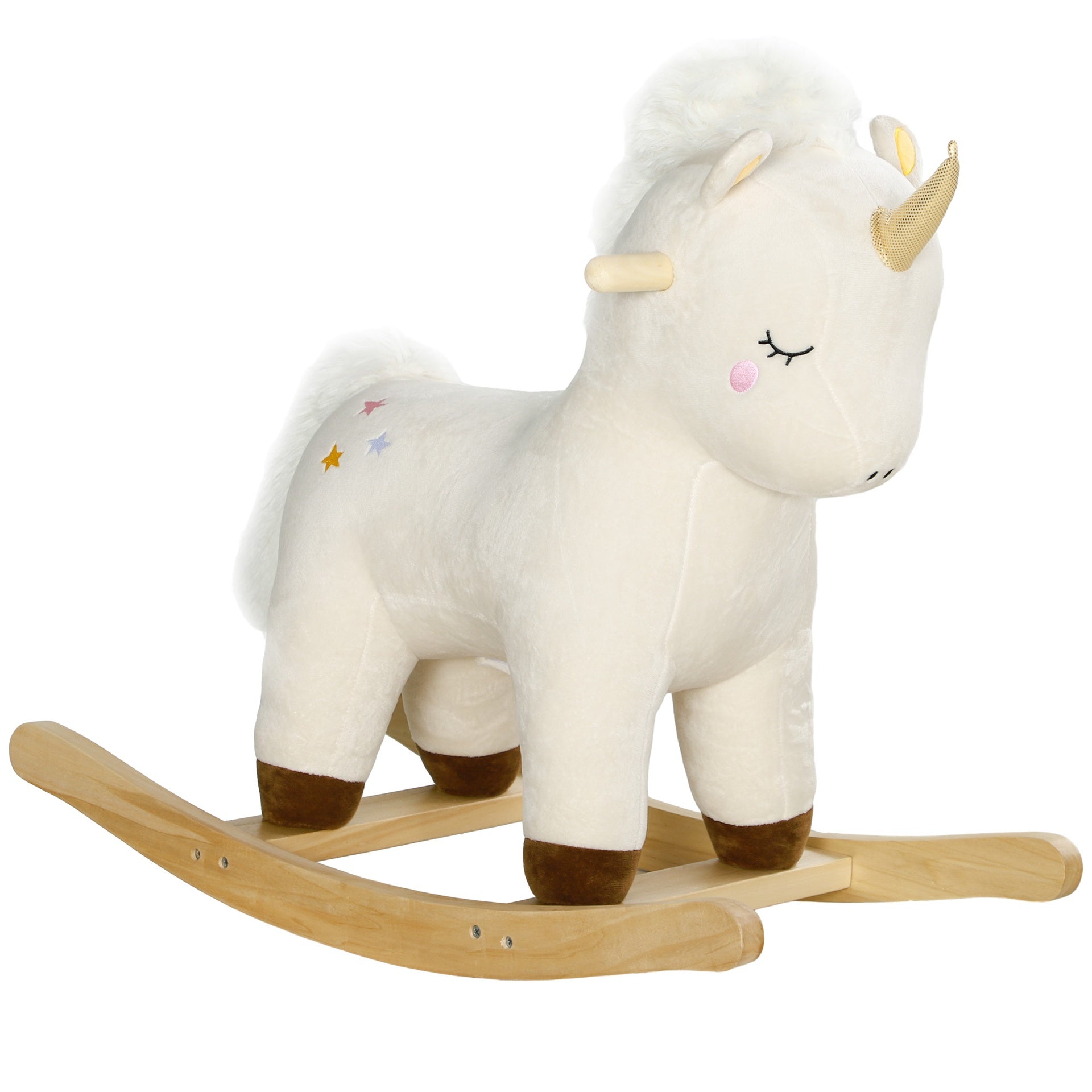 Qaba Rocking Horse, Plush Ride on Unicorn with Realistic Sound, Wooden Base, Toddler Rocking Horse for 2-4 Years, White
