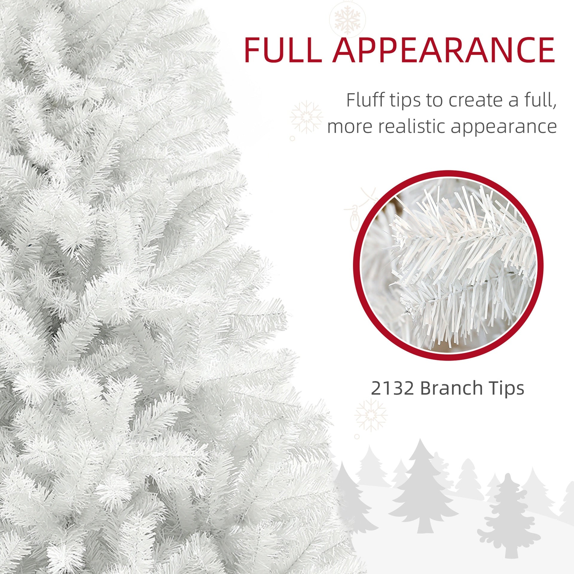 HOMCOM 9ft Tall Artificial Christmas Tree, Unlit Xmas Tree with 2132 Branch Tips, Auto Open, Steel Base, Holiday Décor for Home Office, White