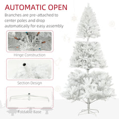 HOMCOM 9ft Tall Artificial Christmas Tree, Unlit Xmas Tree with 2132 Branch Tips, Auto Open, Steel Base, Holiday Décor for Home Office, White