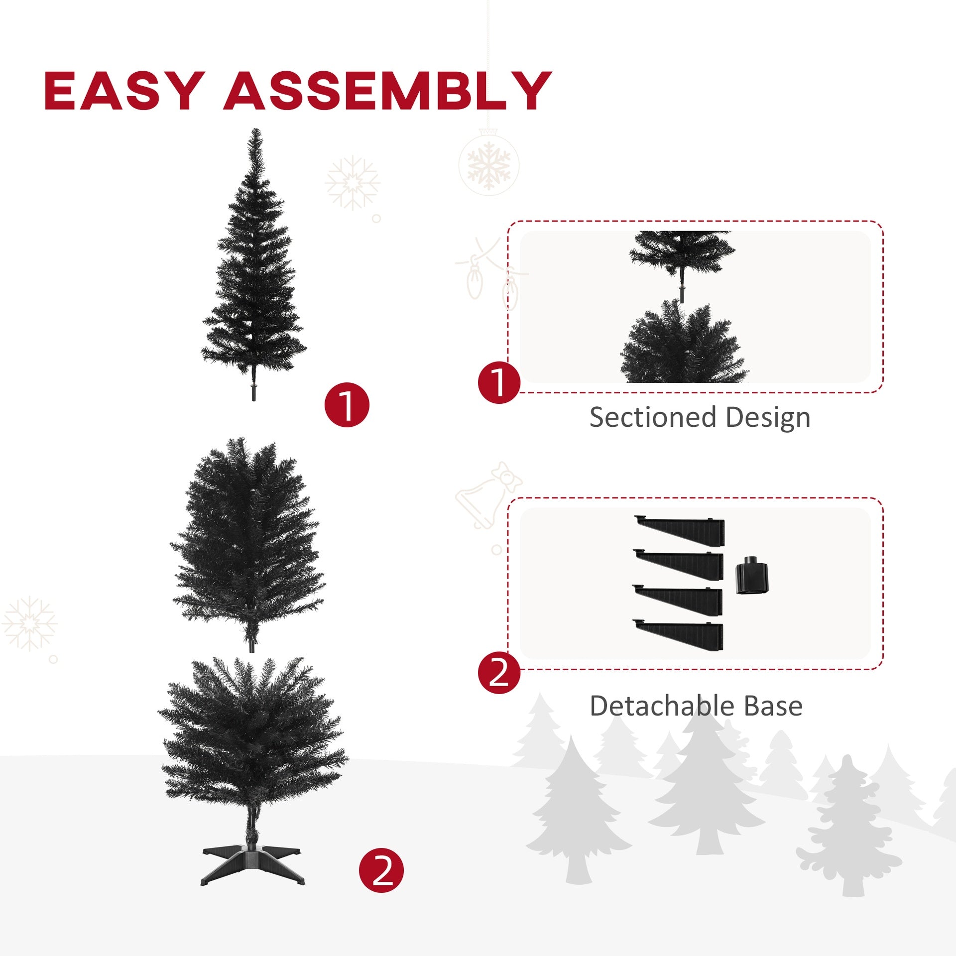 HOMCOM 6' Artificial Pencil Christmas Tree, Slim Xmas Tree with 390 Realistic Branch Tips and Plastic Stand, Black