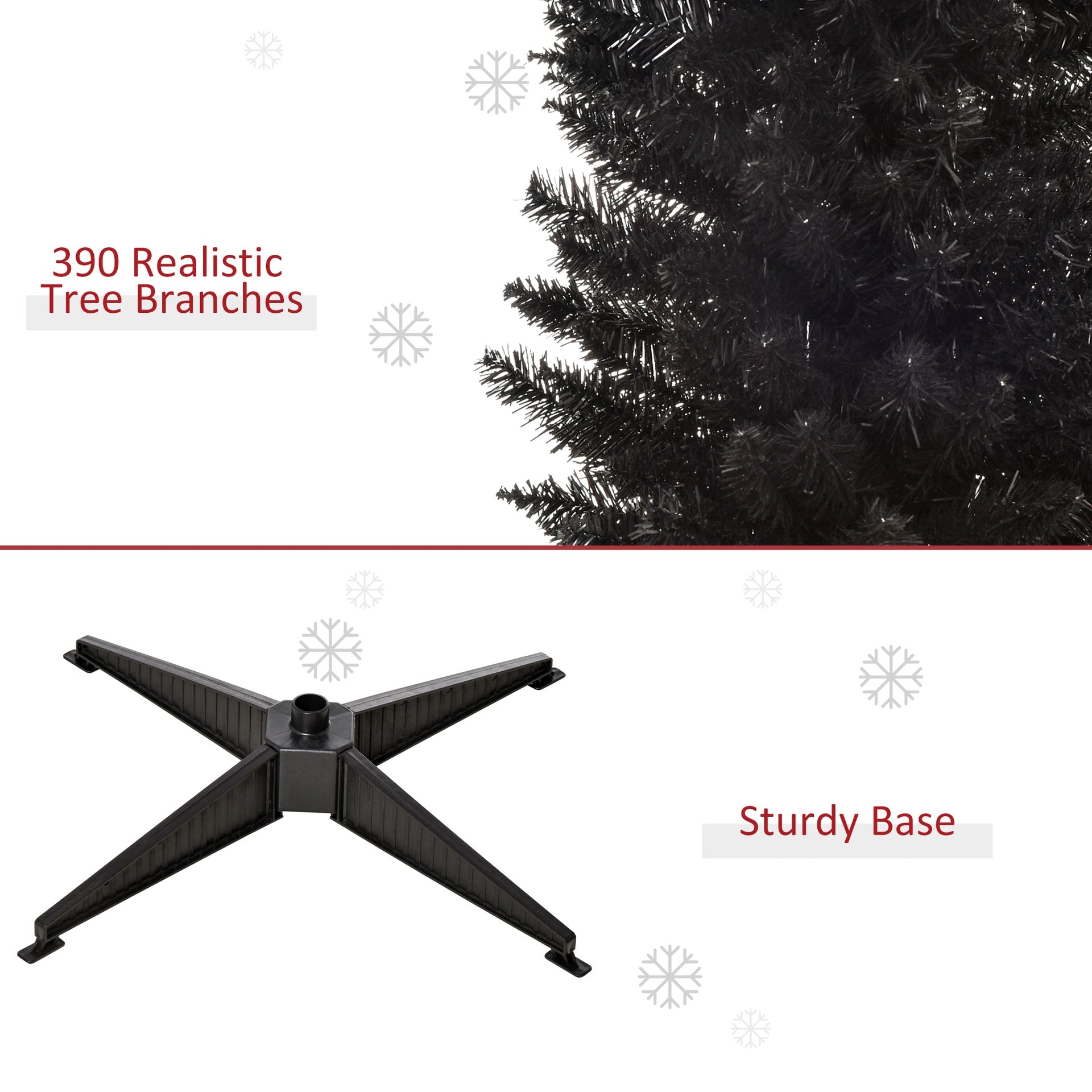 HOMCOM 6' Artificial Pencil Christmas Tree, Slim Xmas Tree with 390 Realistic Branch Tips and Plastic Stand, Black