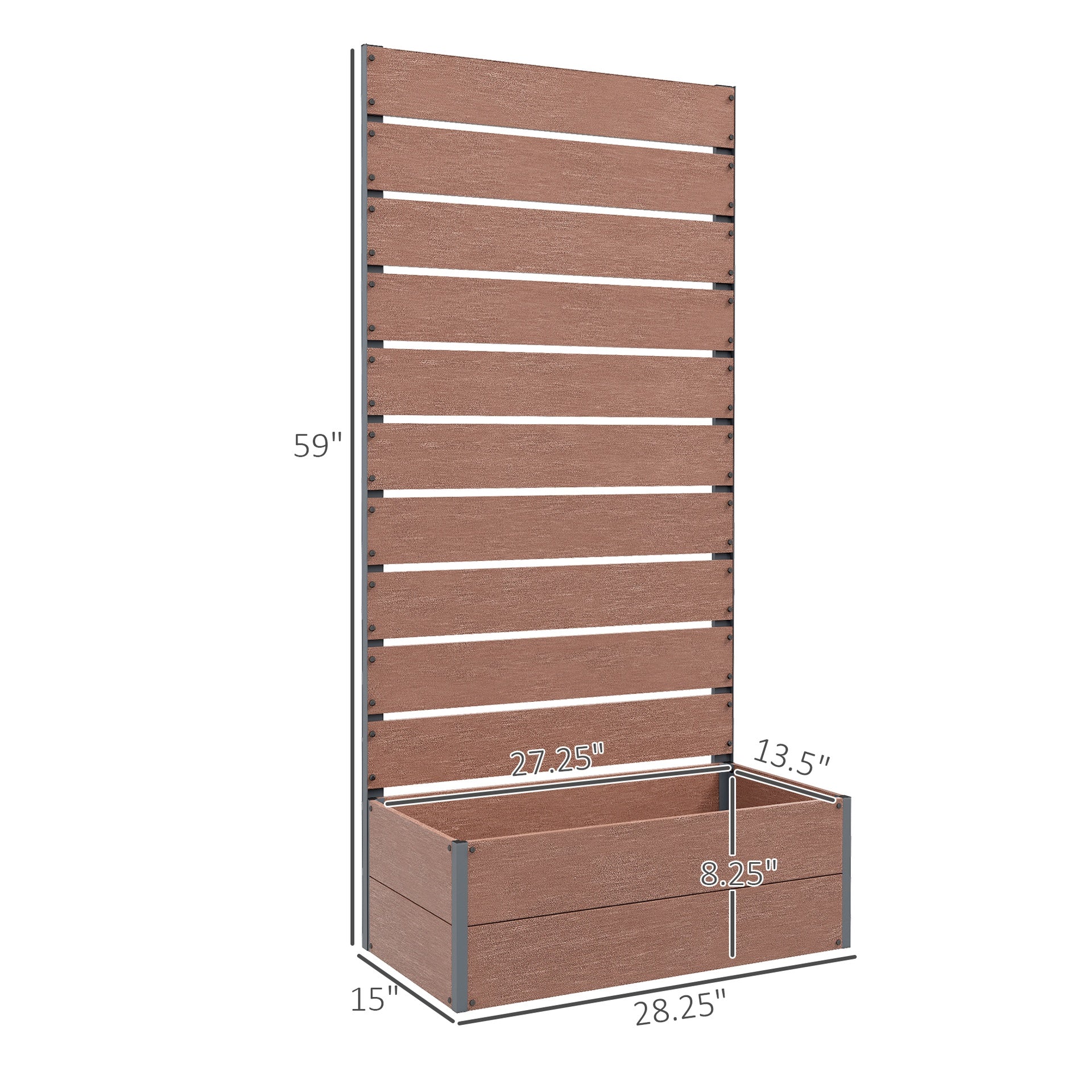 Outsunny Raised Garden Bed with Trellis for Climbing Plants, Planter Box with Drainage Gap, Freestanding Trellis Planter for Outdoor, Patio, Deck, 28.25" x 15" x 59", Brown